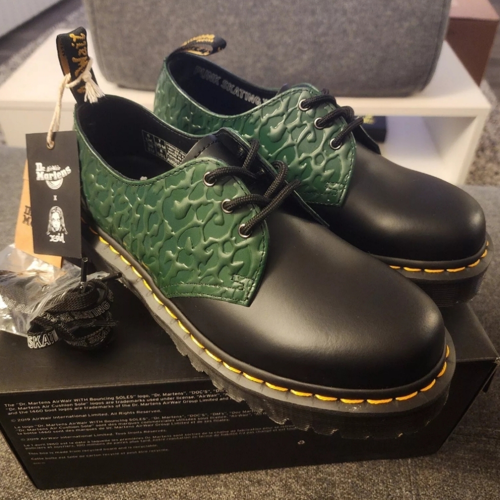 Dr. Martens Collab X-girl 1461 Bex RARE 8 Green Leopard black Embosses Platform - Picture 3 of 16